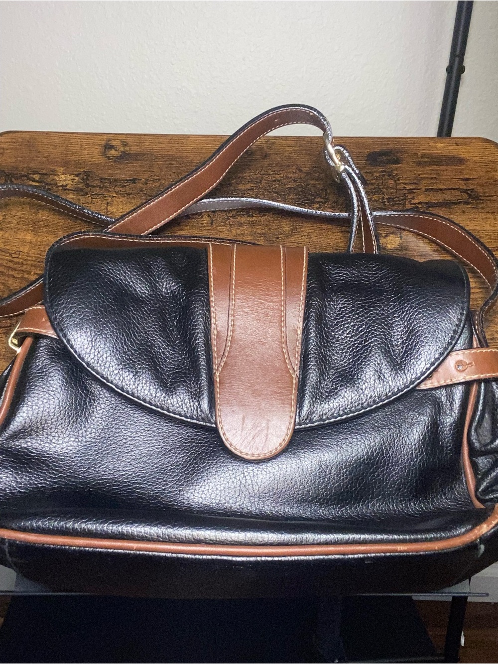 Courtenay Black and Brown Leather Shoulder Bag